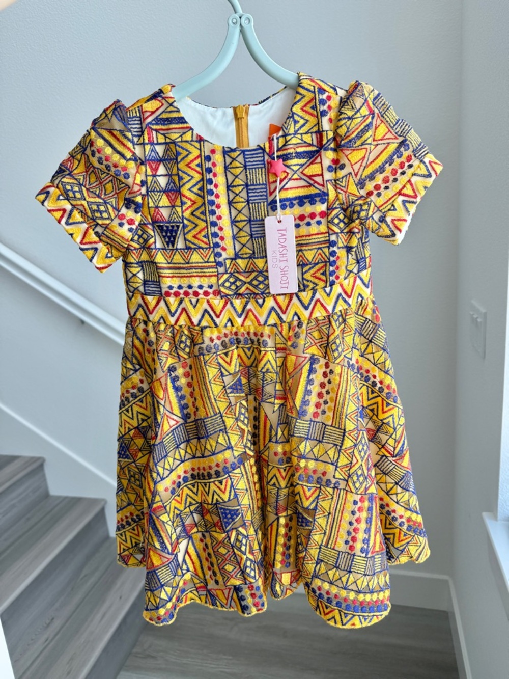 Tadashi Shoji Yellow Geometric Print Kids Dress